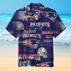 New England Patriots Blue Print Hawaiian Shirt 3D All Over Print, Men, Women, Unisex, Model 451