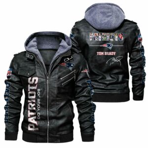 NFL New England Patriots Leather Jacket Tom Brady Black