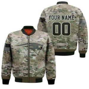 New England Patriots Camouflage Veteran 3D Personalized Bomber Jacket Model 4075
