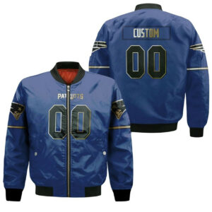 New England Patriots Personalized Custom 2019 Fathers Day Royal Black Golden Jersey Inspired Style Bomber Jacket Model 4088
